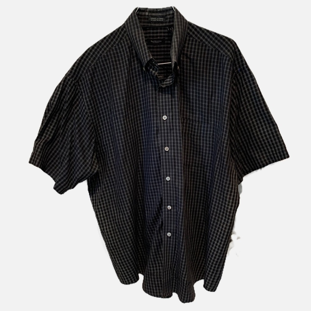 Van Heusen, short sleeve shirt.  Button down front. Size Large, 6-6.5 neck. Used